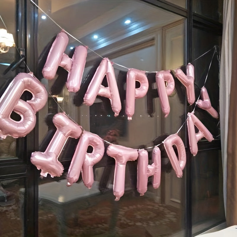 13pcs Birthday Balloon Set Golden Silvery Pink Happy Birthday Party Decoration