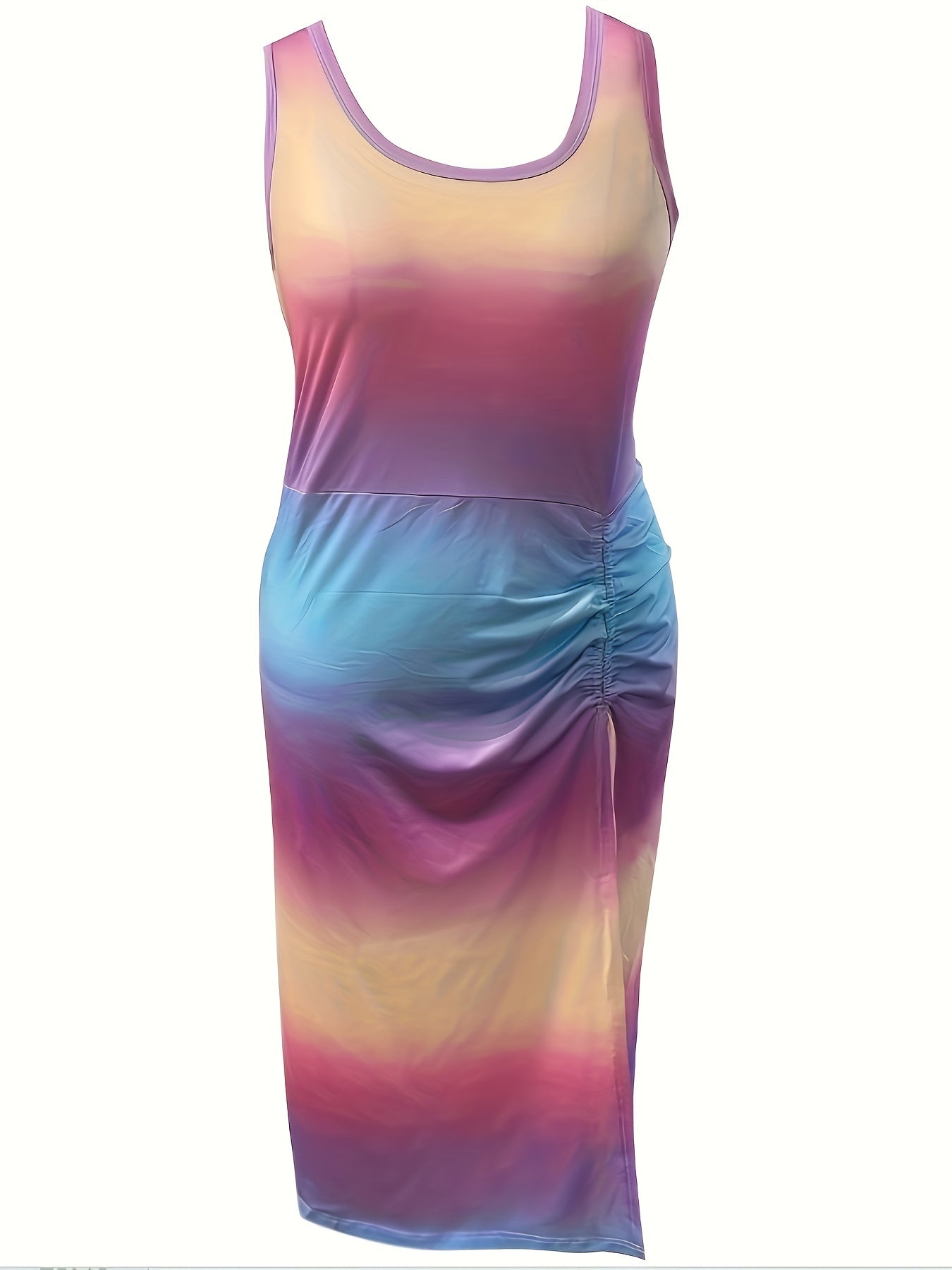  Ombre Print Drawstring Tank Dress