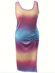  Ombre Print Drawstring Tank Dress