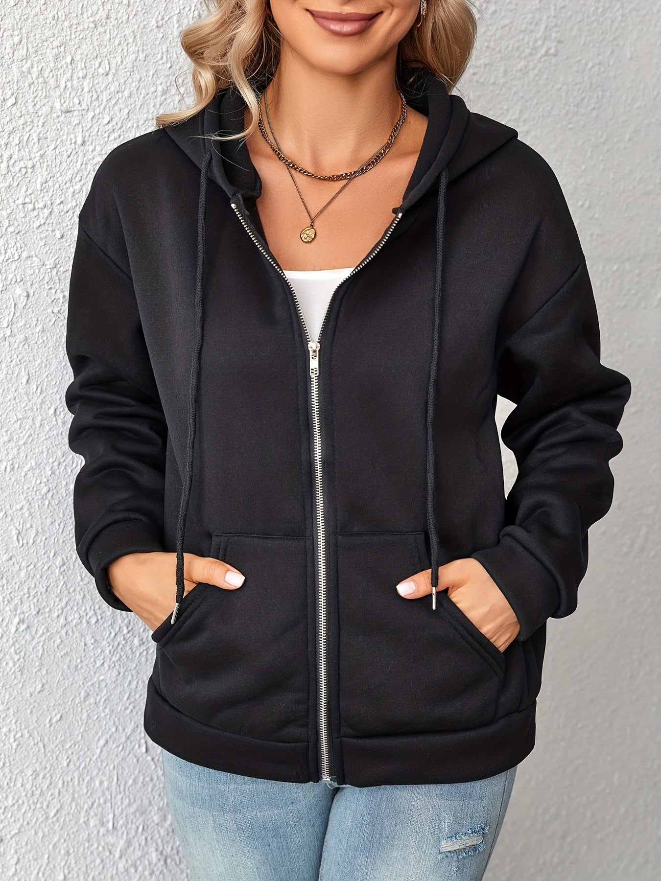 Zip Up Hoodie Kangaroo Pocket Long Sleeve