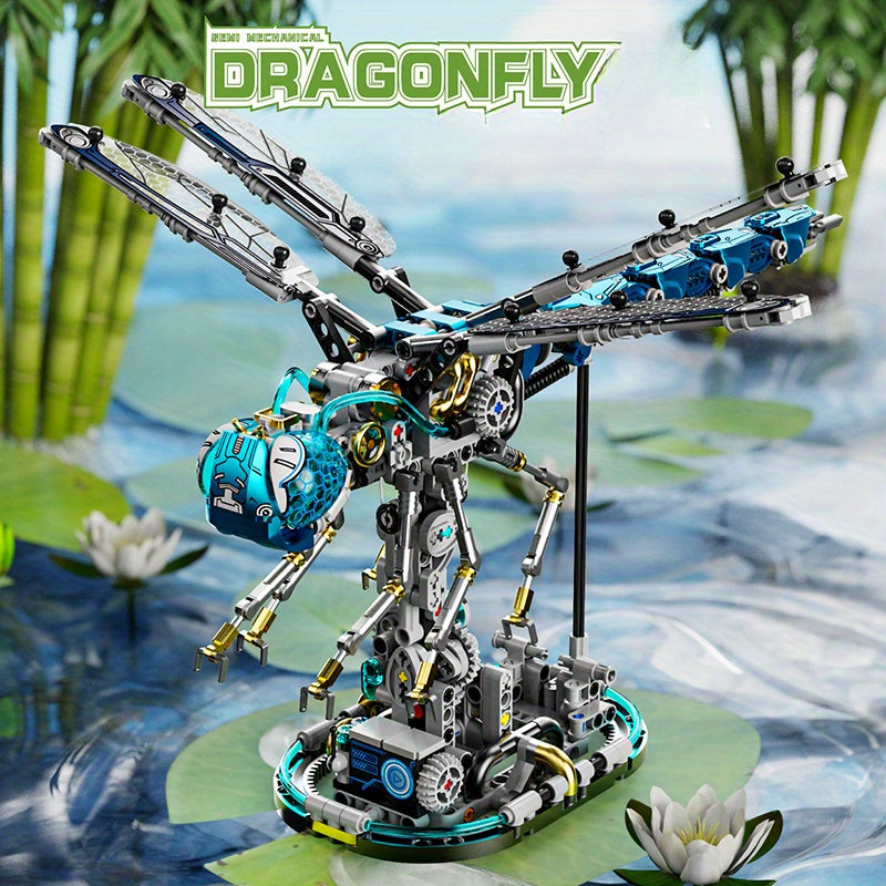 1000pcs Mechanical Dragonfly Blocks Animal Toys Display Stand Decoration