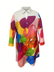  Abstract Face Print Shirt Dress