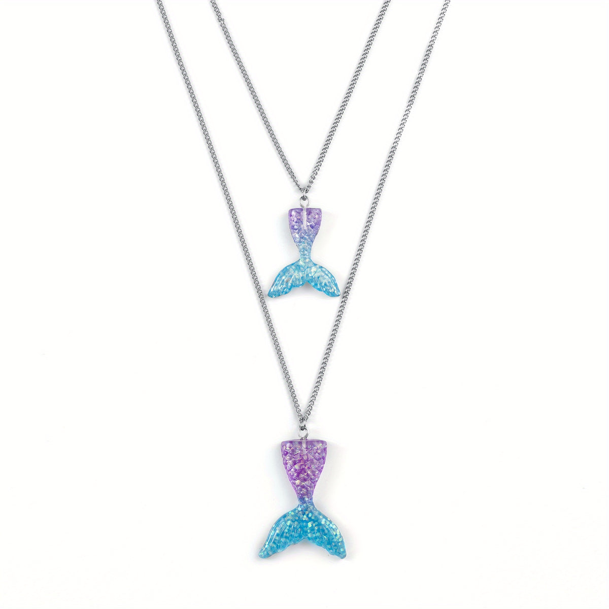 Resin Mermaid Tail Pendant Necklace Stainless Steel Chain Set