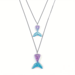 Resin Mermaid Tail Pendant Necklace Stainless Steel Chain Set