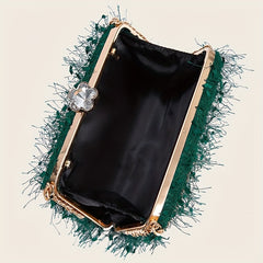Feather Evening Bag Chain Clutch Clip Purse Women's Handbags