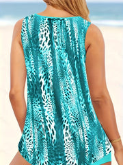  Modest Tankini Set Women's Plus Leopard Print V Neck Ring Linked Tank