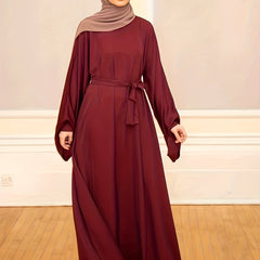  Retro Abaya Dress Women's Plus Solid Lantern Sleeve Maxi Jalabiya Dres