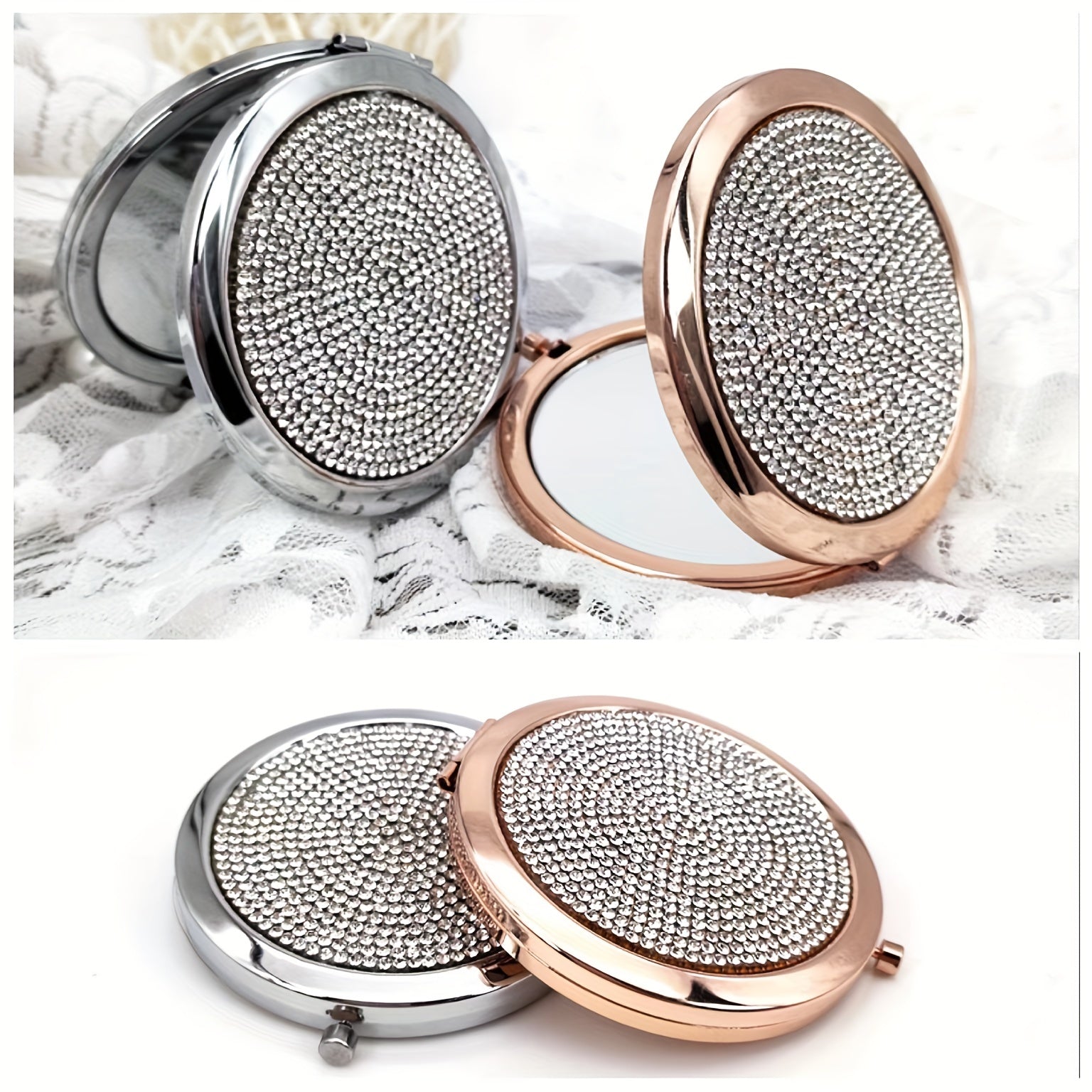 Bling Rhinestone Double Sided Makeup Mirror