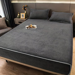 Winter Warm Coral Velvet Fitted Sheet Dark Grey