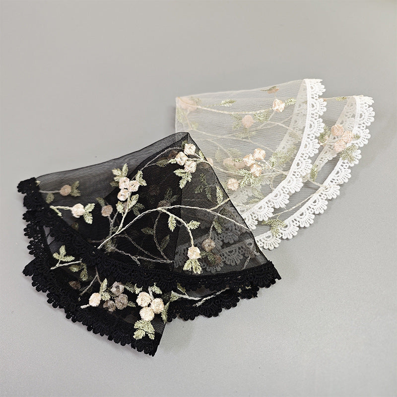 Embroidered Lace Bridal Short Layered Round Veil Headscarf Church Hat