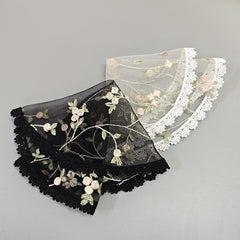 Embroidered Lace Bridal Short Layered Round Veil Headscarf Church Hat
