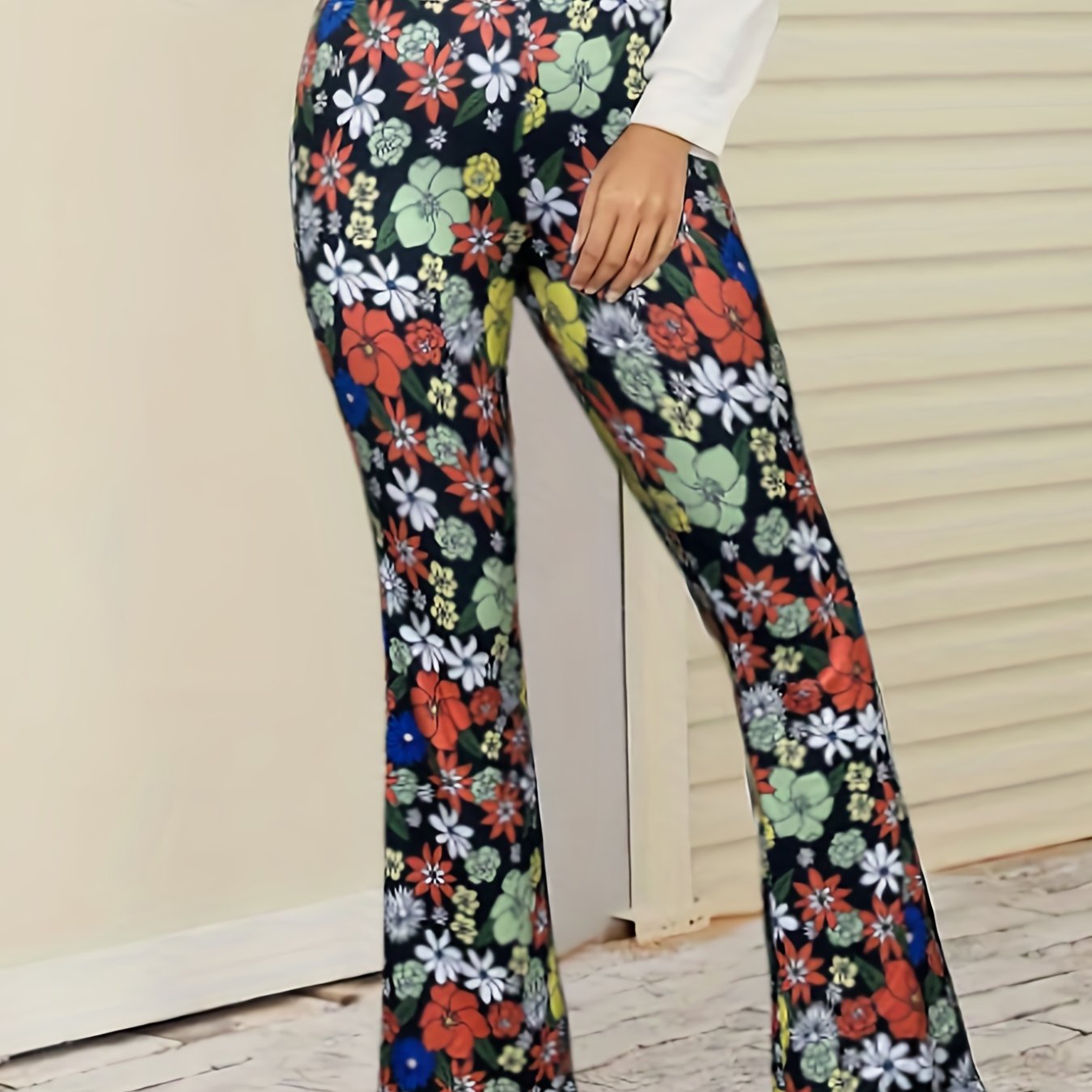 Women's Plus Floral Print High Rise Flare Leg Pants