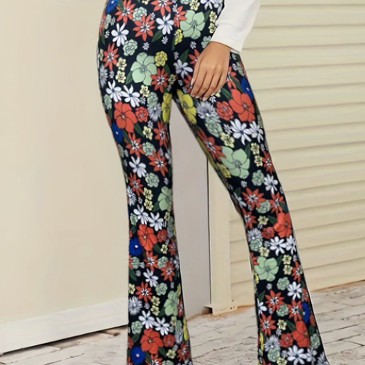 Women's Plus Floral Print High Rise Flare Leg Pants