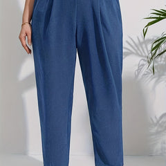  Solid Button Detail High Rise Crop Trousers