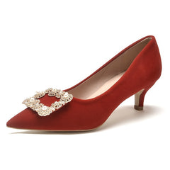 Women's Square Pearl Kitten Heels Red Pointed Toe Pumps
