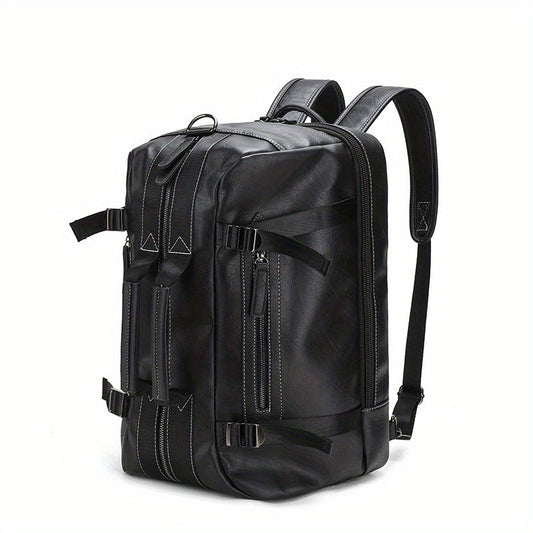 Men's Large Capacity PU Leather Backpack Crossbody Travel Business Bag