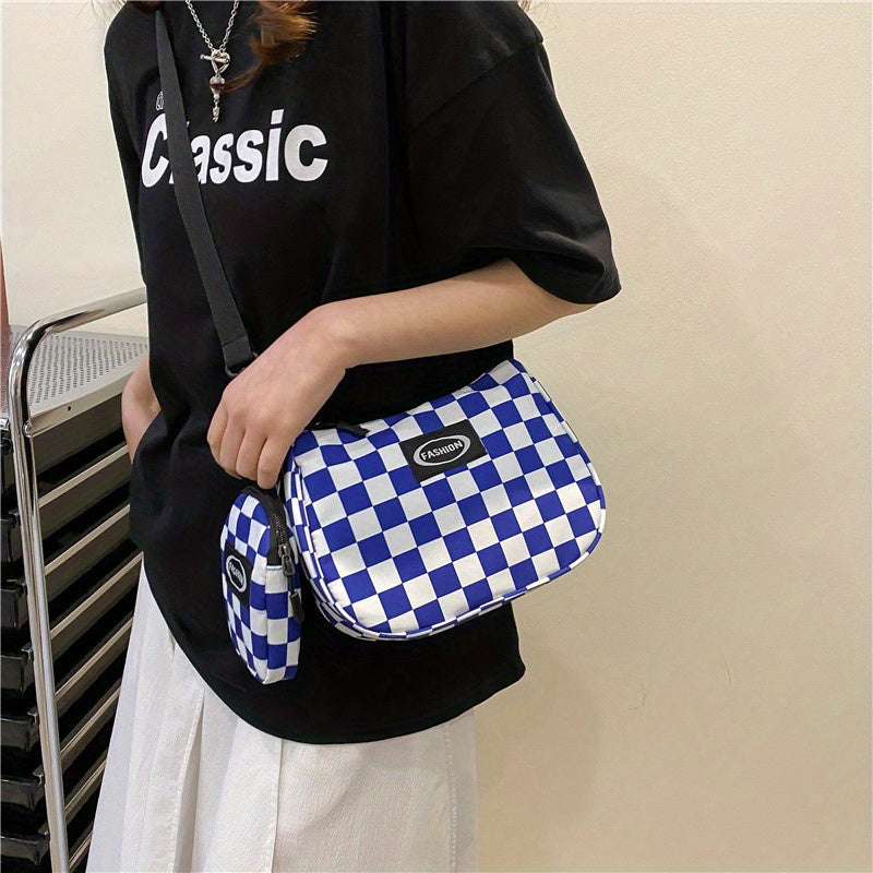 Canvas Checkerboard Shoulder Bag Messenger Bag