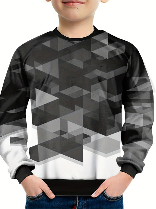 Geometric 3D Print Tee Tops Boys Round Neck Short Sleeve Soft