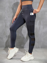 Mesh Stitching Yoga Leggings With Phone Pocket High Waist Yoga Pants