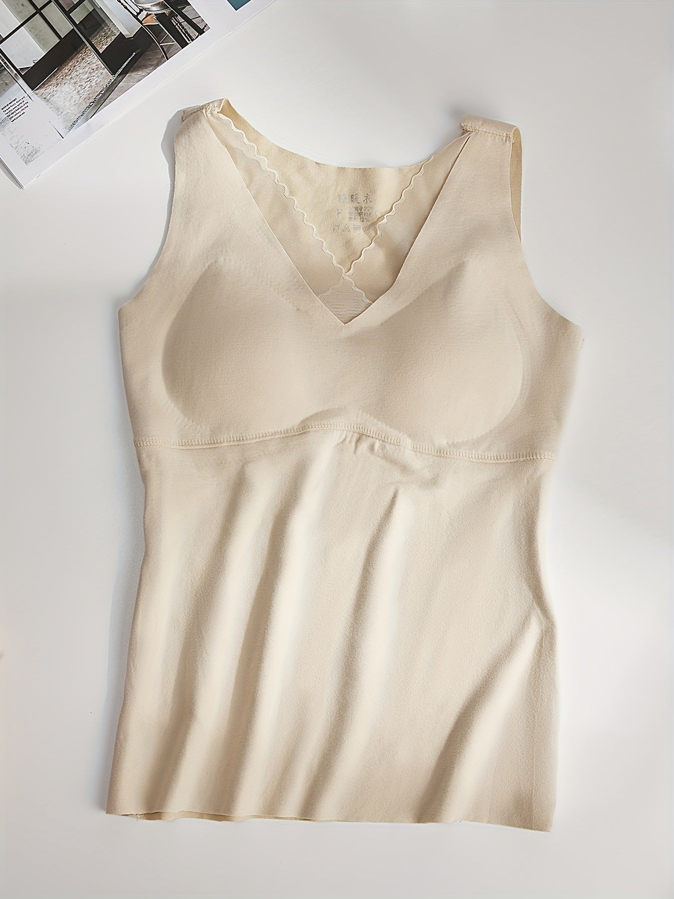 Mesh Stitching Thermal Tank Top V Neck Sleeveless Underwear Top