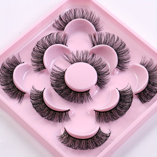 5 Pairs 3D Fluffy Cat Eye Lashes D Curl Wispy Natural Volume Faux Mink Lashes