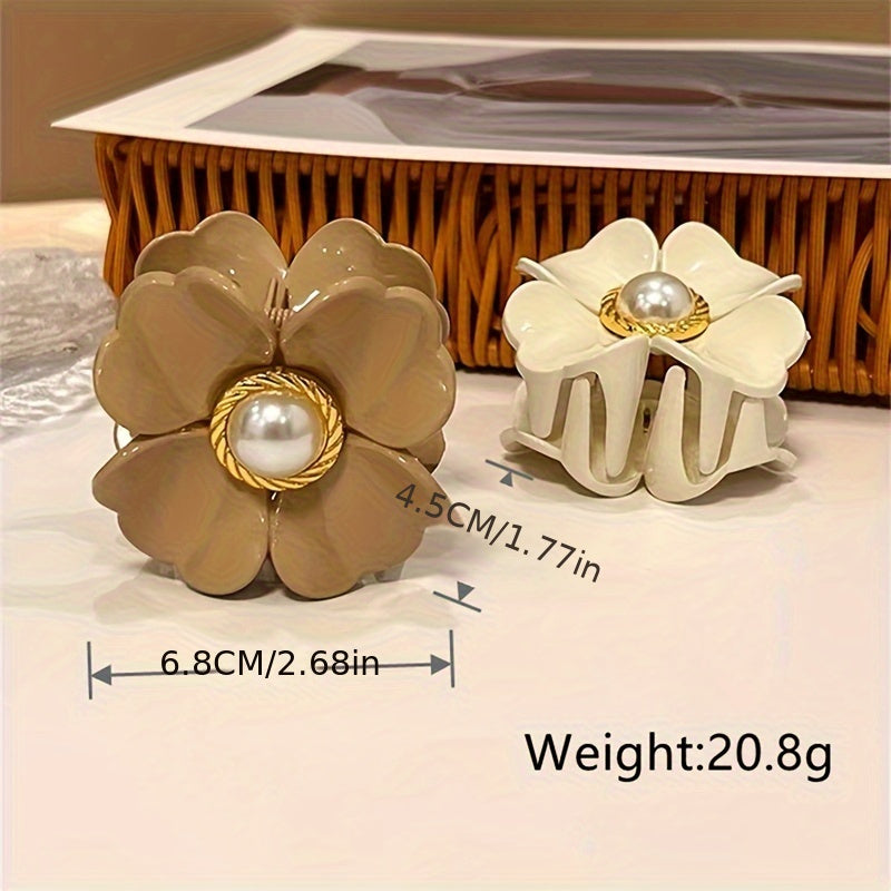 2pcs Small Hair Claw Clip Pearl Flower Charm