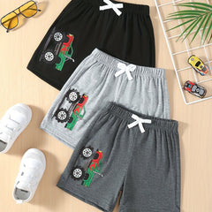 3pcs Monster Truck Print Boys Shorts Quick-drying for Summer