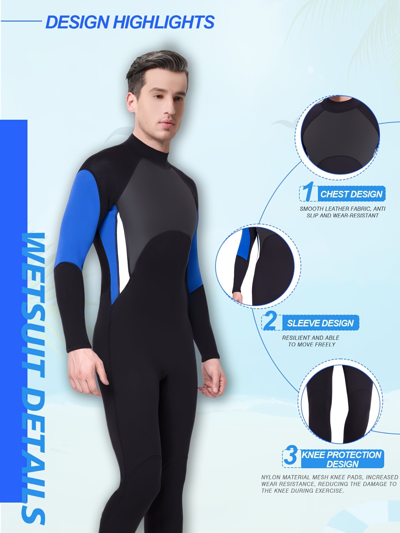 REALON Men's 3mm Quick Dry Skinny Fit Wetsuit