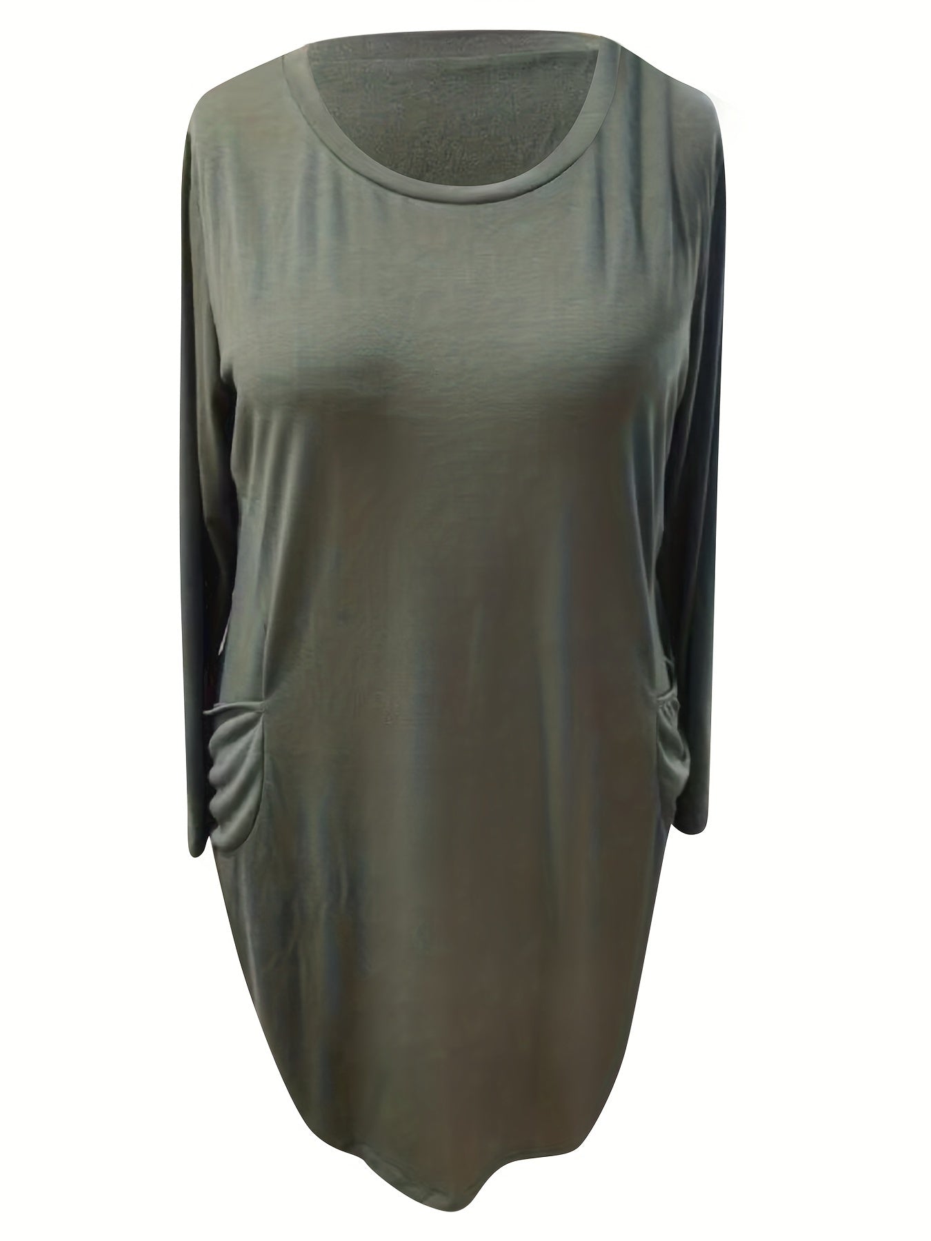  Casual Dress Women's Plus Solid Round Neck Long Sleeve Midi Dress