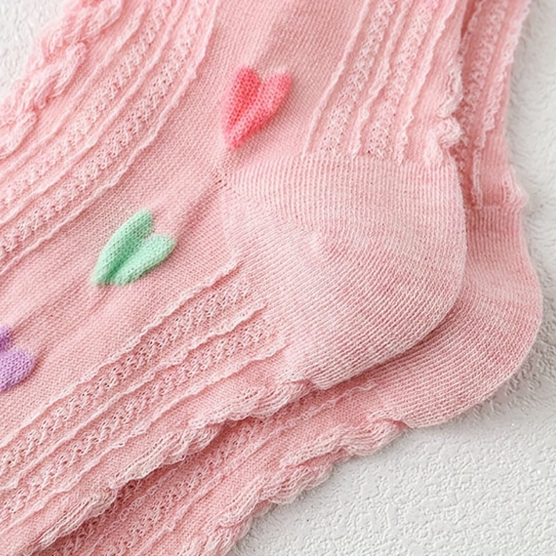 5 Pairs Heart Print Socks Comfy & Breathable Women's Mid Tube Socks