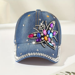 Bee Patch Baseball Cap Y2K Denim Hat Distressed Dad Hat For Women