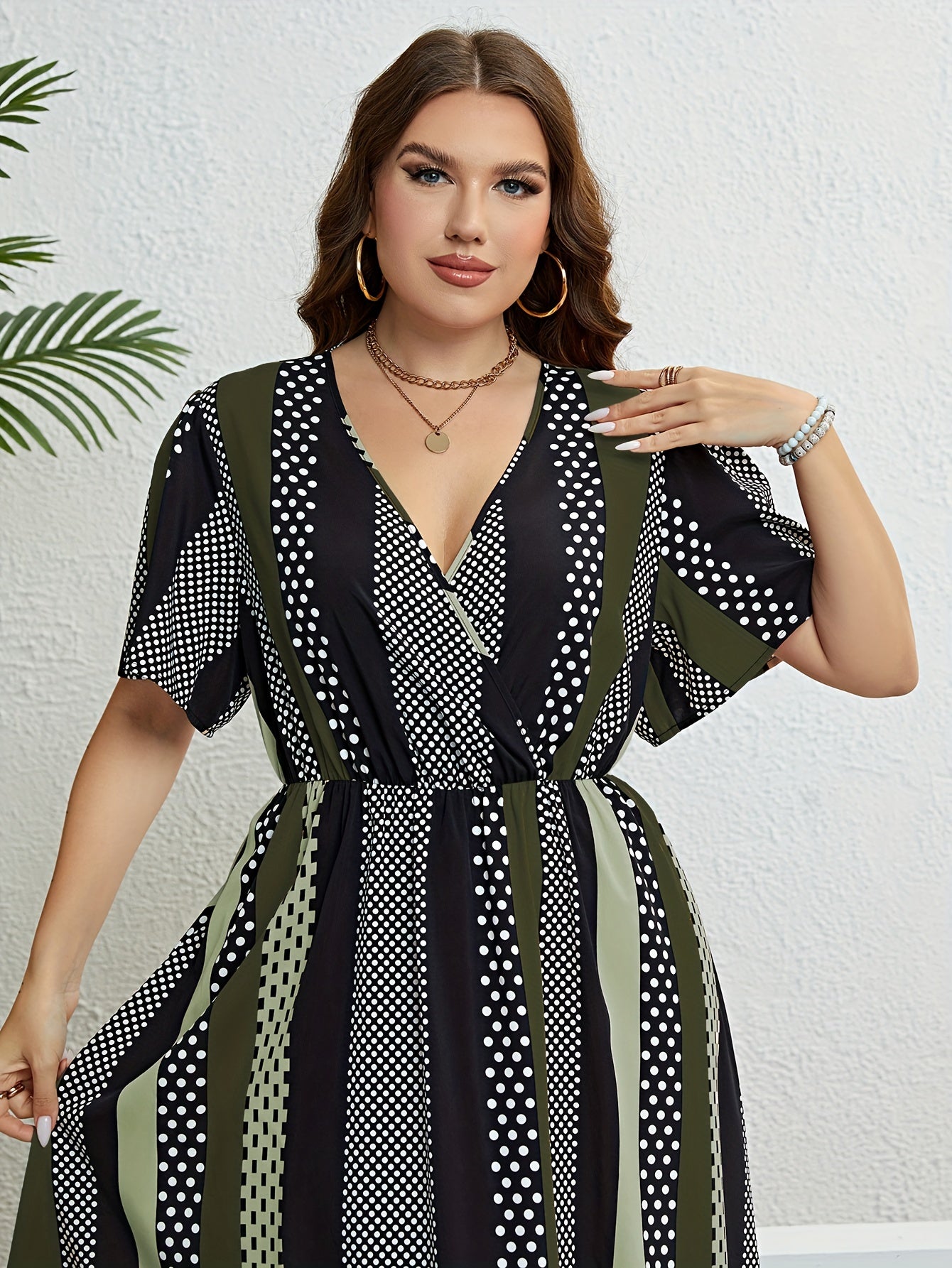  Colorblock & Geometric Print Butterfly Sleeve Maxi Dress
