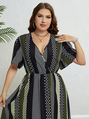  Colorblock & Geometric Print Butterfly Sleeve Maxi Dress