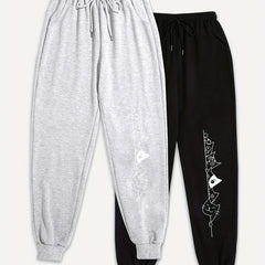 Women's Plus Cat Print Jogger Sweatpants Set with Pockets