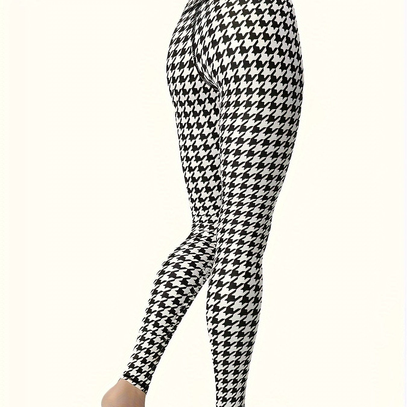 High Waist Houndstooth Print Yoga Pants Tummy Control
