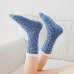 6 Pairs Fuzzy Socks Colorblock Warm Mid Tube Women's Stockings & Hosiery