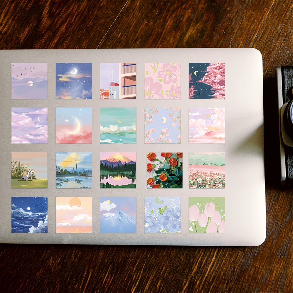 56 Pcs Scenic Paint Sticker Girls Wallet Decor Waterproof Sticker