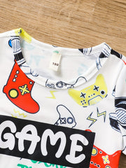 Boys Game Print Casual Outfit Round Neck T shirt & Shorts