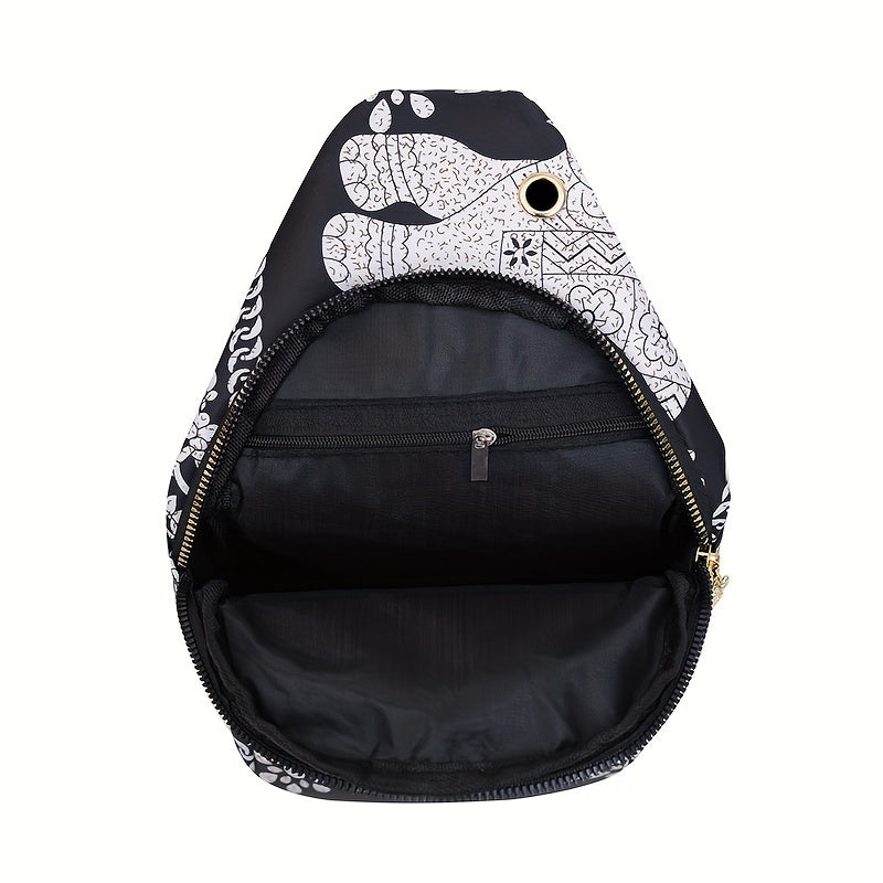 Elephant Print Casual Lightweight Crossbody Shoulder Chest Bag