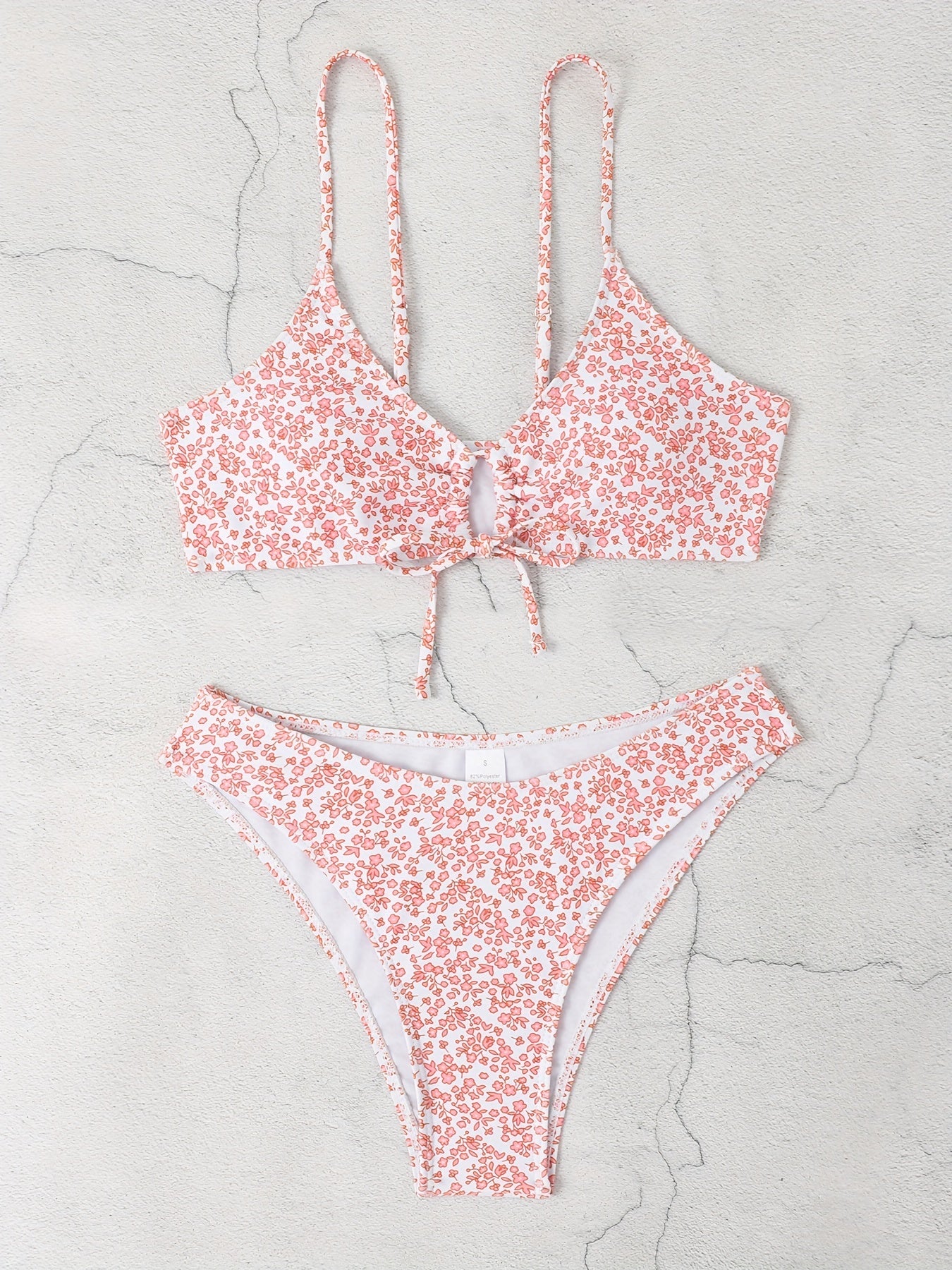 Floral Drawstring Bikini Set High Cut Two Piece Swimsuit