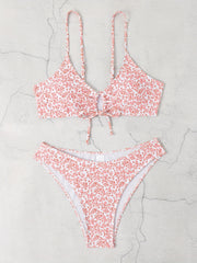 Floral Drawstring Bikini Set High Cut Two Piece Swimsuit