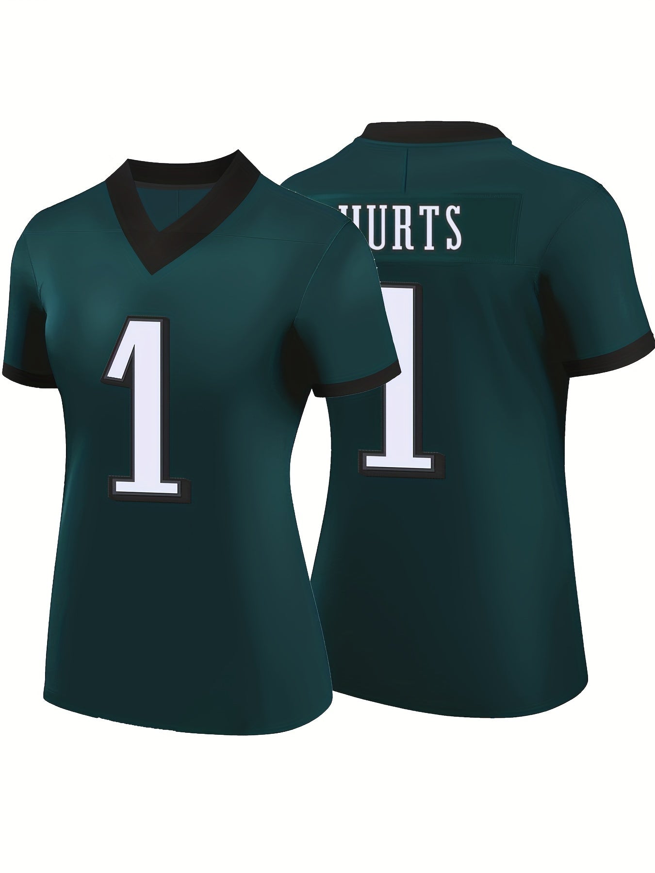 Women's Green Football Jersey V-neck Short Sleeve T-shirt