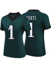 Women's Green Football Jersey V-neck Short Sleeve T-shirt