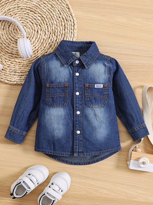 Boy's Denim Cotton Shirt Casual Lapel Button Up Long Sleeve Shirt