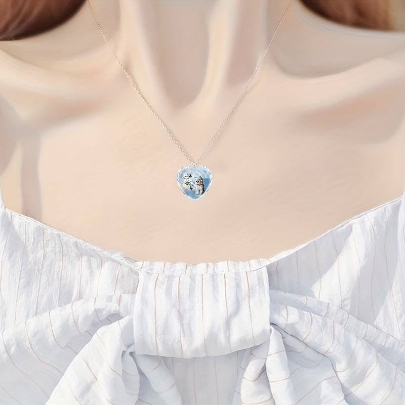 Heart Shaped Cat Pendant Necklace Gift For Girls
