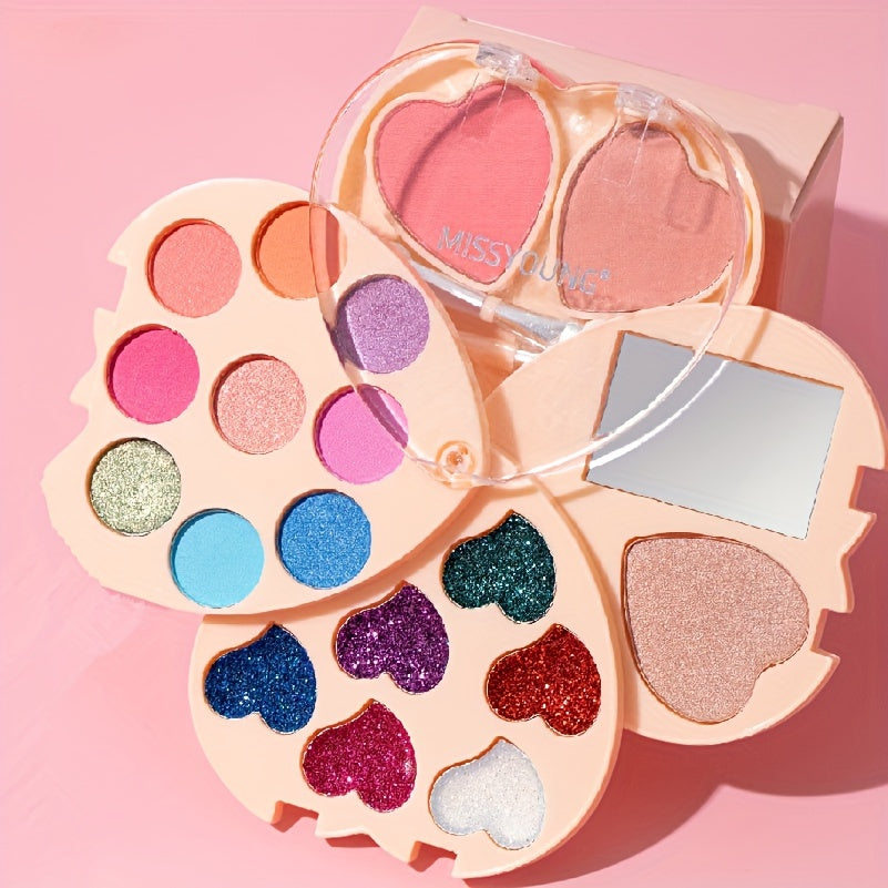 Heart Shaped Makeup Kit: 9 Eyeshadows, 6 Glitters, 2 Blushes, Highlighter