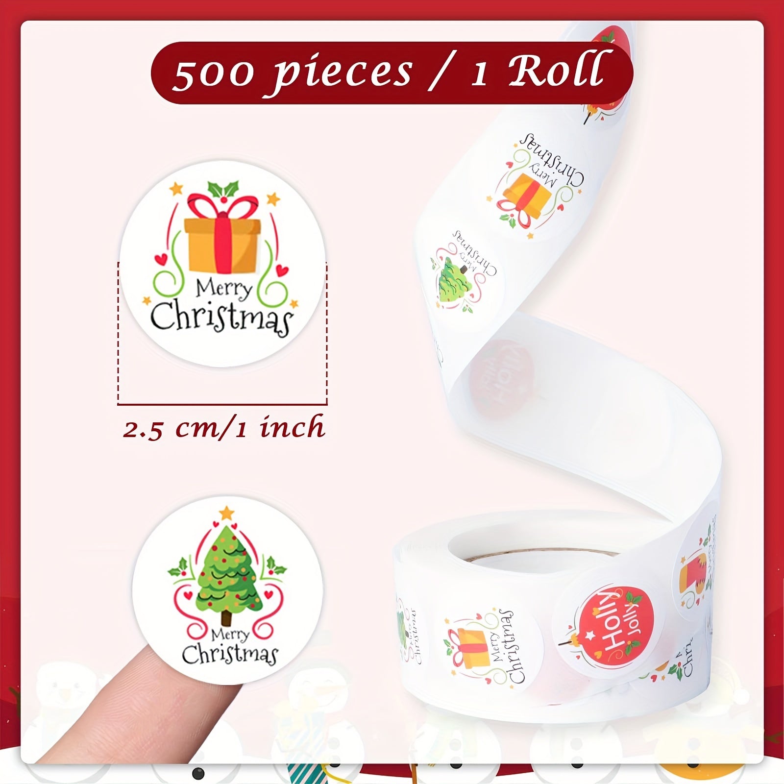 500pcs Merry Christmas Stickers 2.54 Cm Self Adhesive Labels