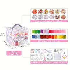 Friendship Bracelet Kit with String and Letter Beads, Three Layers