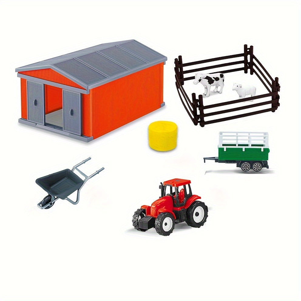 25pcs DIY Farm Toy Set with Cowshed Carport Tractor Animals Tools Fence