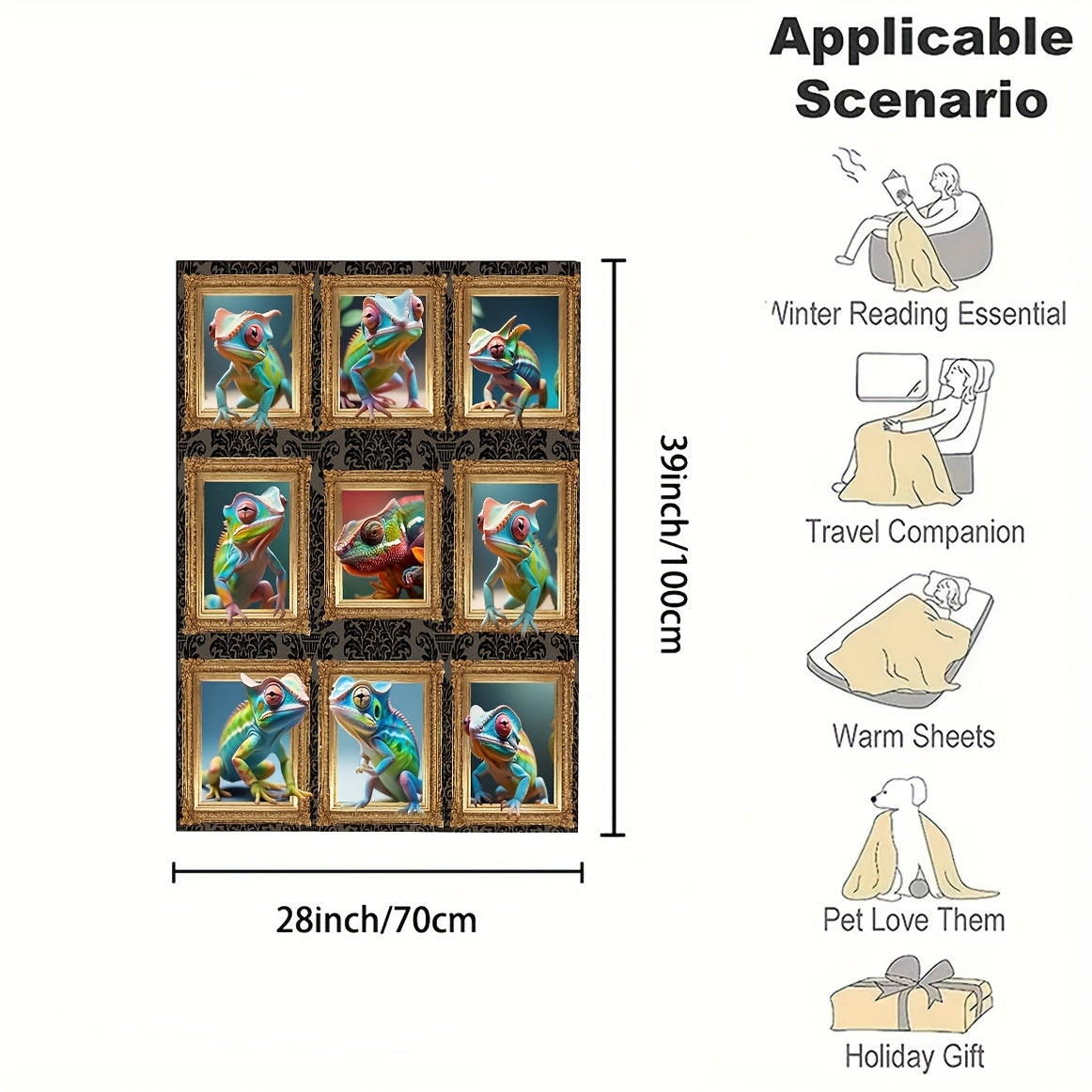 Chameleon Photo Frame Blanket Soft And Warm For Bed And Sofa Camping